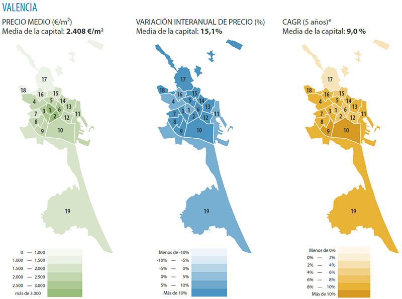 Map Valencia neighborhoods