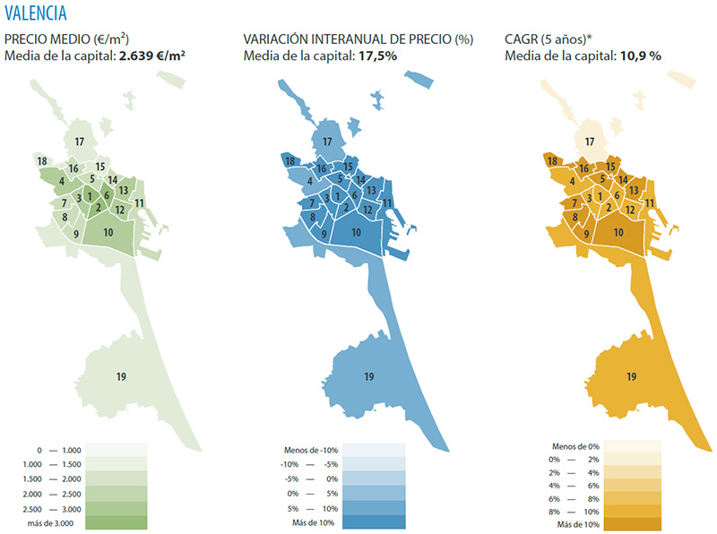 Map districts Valencia house prices