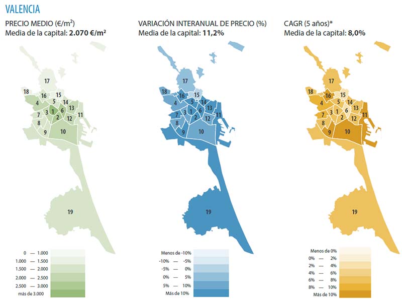Map neighborhoods Valencia Analysis real estate market Valencia 2024 Q1